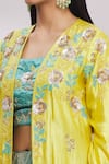 Surbhi Shah_Blue Cora Silk Embroidered Floral Cape Open Jacket And Lehenga Set _at_Aza_Fashions