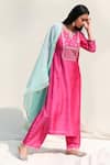 Abbaran_Pink Cotton Silk Dupatta Chanderi Embroidery Round Kurta Set _Online_at_Aza_Fashions