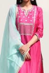 Abbaran_Pink Cotton Silk Dupatta Chanderi Embroidery Round Kurta Set _at_Aza_Fashions