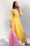 Abbaran_Yellow Cotton Silk Dupatta Chanderi Embroidery Round Kurta Set _Online_at_Aza_Fashions