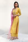 Shop_Abbaran_Yellow Cotton Silk Dupatta Chanderi Embroidery Round Kurta Set _Online_at_Aza_Fashions