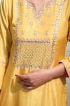 Abbaran_Yellow Cotton Silk Dupatta Chanderi Embroidery Round Kurta Set _at_Aza_Fashions