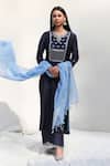 Buy_Abbaran_Blue Cotton Silk Dupatta Chanderi Round Embroidered Kurta Set _at_Aza_Fashions
