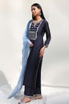 Shop_Abbaran_Blue Cotton Silk Dupatta Chanderi Round Embroidered Kurta Set _at_Aza_Fashions