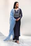 Buy_Abbaran_Blue Cotton Silk Dupatta Chanderi Round Embroidered Kurta Set _Online_at_Aza_Fashions