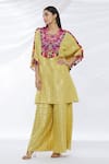 Buy_Payal Singhal_Yellow Banarasi Georgette Embroidery And Woven Thread & Kaftan Kurta & Palazzo Set _at_Aza_Fashions