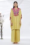 Payal Singhal_Yellow Banarasi Georgette Embroidery And Woven Thread & Kaftan Kurta & Palazzo Set _Online_at_Aza_Fashions