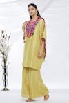 Buy_Payal Singhal_Yellow Banarasi Georgette Embroidery And Woven Thread & Kaftan Kurta & Palazzo Set _Online_at_Aza_Fashions