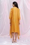 Shop_PUNIT BALANA_Yellow Silk Satin Embroidered Patch Work Mandarin Chevron Bandhani Print Tunic _at_Aza_Fashions