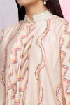 Punit Balana_Pink Silk Satin Geometric Band Collar Printed Tent Tunic _at_Aza_Fashions