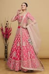 Buy_Anupraas by Nishant and Rahul_Red Embroidery Floral Motifs Leaf Neck Bridal Lehenga Set _at_Aza_Fashions