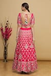 Shop_Anupraas by Nishant and Rahul_Red Embroidery Floral Motifs Leaf Neck Bridal Lehenga Set _at_Aza_Fashions