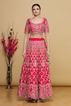 Anupraas by Nishant and Rahul_Red Embroidery Floral Motifs Leaf Neck Bridal Lehenga Set _Online_at_Aza_Fashions