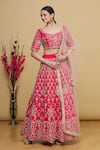 Buy_Anupraas by Nishant and Rahul_Red Embroidery Floral Motifs Leaf Neck Bridal Lehenga Set _Online_at_Aza_Fashions