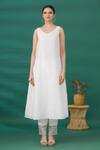 Asaga_White Mirror Notched Embroidered Flared Kurta Pant Set _Online_at_Aza_Fashions