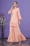 Buy_Label Ne'chi_Peach Embroidered Thread Work Sweetheart Overlay Kurta Palazzo Set  _at_Aza_Fashions