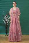 Priyaa_Pink Embroidered Cape And Lehenga Set_Online_at_Aza_Fashions