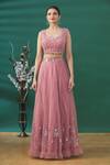 Buy_Priyaa_Pink Embroidered Cape And Lehenga Set_Online_at_Aza_Fashions