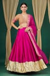 Buy_Neha Khullar_Pink Printed Floral V Neck Blouse Lehenga Set _at_Aza_Fashions