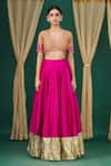 Neha Khullar_Pink Printed Floral V Neck Blouse Lehenga Set _Online_at_Aza_Fashions