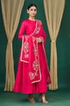 Neha Khullar_Pink Cotton, Chiffon Embroidery Pleated Anarkali Set With Dupatta_Online_at_Aza_Fashions
