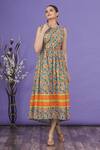 Buy_Surendri_Blue Floral Print Sleeveless Dress_at_Aza_Fashions