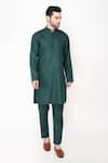 Manish Nagdeo_Green Silk, Cotton Bottle Quilted Bundi Jacket Set _Online_at_Aza_Fashions