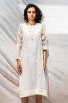 Buy_Dhaari_White 50 % Cotton, 50% Silk Handwoven Dress With Inner _at_Aza_Fashions