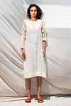 Dhaari_White 50 % Cotton, 50% Silk Handwoven Dress With Inner _Online_at_Aza_Fashions