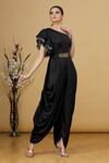 Buy_Gunu Sahni_Black One Shoulder Draped Jumpsuit_at_Aza_Fashions