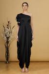 Gunu Sahni_Black One Shoulder Draped Jumpsuit_Online_at_Aza_Fashions