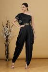 Buy_Gunu Sahni_Black One Shoulder Draped Jumpsuit_Online_at_Aza_Fashions
