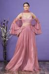 Buy_Supria Munjal_Pink Cold Shoulder Ruffle Choli Lehenga Set_at_Aza_Fashions