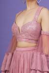 Buy_Supria Munjal_Pink Cold Shoulder Ruffle Choli Lehenga Set_Online_at_Aza_Fashions