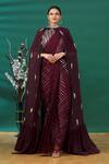 Buy_Masumi Mewawalla_Purple Floral Motifs Blouse Round, Cape Open And Embroidered Pant Saree Set _at_Aza_Fashions