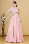 Buy_Masumi Mewawalla_Pink Embellished Bead Work One Shoulder Embroidered Gown  _at_Aza_Fashions