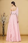 Shop_Masumi Mewawalla_Pink Embellished Bead Work One Shoulder Embroidered Gown  _at_Aza_Fashions