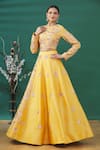 Buy_Masumi Mewawalla_Yellow Embroidered Floral Motifs Round Blouse And Lehenga Set _at_Aza_Fashions