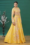 Masumi Mewawalla_Yellow Embroidered Floral Motifs Round Blouse And Lehenga Set _Online_at_Aza_Fashions