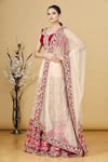 Buy_Masumi Mewawalla_Beige Embroidered Zardozi V Neck Bridal Lehenga Set _at_Aza_Fashions