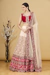 Buy_Masumi Mewawalla_Beige Embroidered Zardozi V Neck Bridal Lehenga Set _Online_at_Aza_Fashions