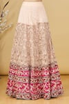 Masumi Mewawalla_Beige Embroidered Zardozi V Neck Bridal Lehenga Set _at_Aza_Fashions