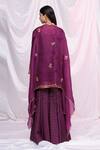 Shop_Petticoat Lane By Divya_Purple Cape Organza, Sharara Brocade Floral Motifs, Mirror Work Cape Set With _at_Aza_Fashions