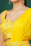 Shop_Asaga_Yellow Embroidered Floral Sweetheart Neck Pre-draped Ruffle Saree Set _Online_at_Aza_Fashions