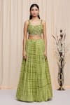 Yoshita Couture_Green Lehenga And Blouse Georgette Tie & Dye Square Bellarosa Set With Cape _Online_at_Aza_Fashions