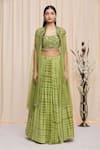 Buy_Yoshita Couture_Green Lehenga And Blouse Georgette Tie & Dye Square Bellarosa Set With Cape _Online_at_Aza_Fashions