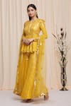 Buy_Yoshita Couture_Yellow Georgette Embroidered Mirror Round Nina Peplum And Sharara Set _Online_at_Aza_Fashions