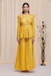 Yoshita Couture_Yellow Georgette Embroidered Mirror Round Nina Peplum And Sharara Set _Online_at_Aza_Fashions