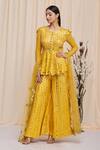 Buy_Yoshita Couture_Yellow Georgette Embroidered Mirror Round Nina Peplum And Sharara Set _at_Aza_Fashions