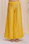 Yoshita Couture_Yellow Georgette Embroidered Mirror Round Nina Peplum And Sharara Set _at_Aza_Fashions